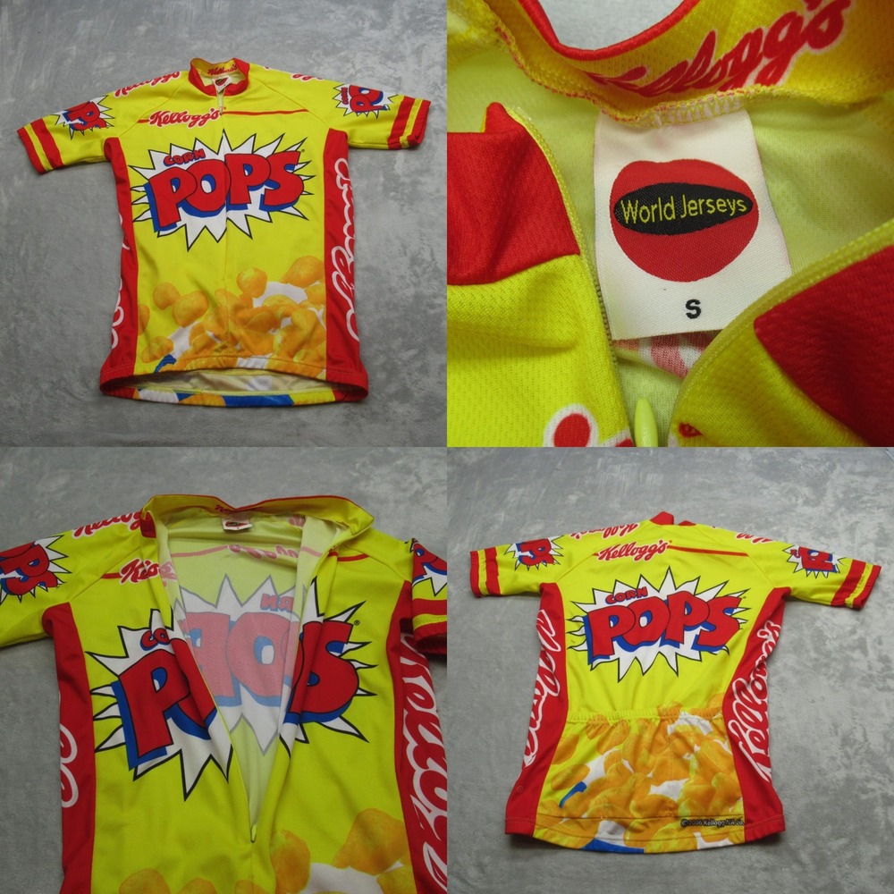 Kelloggs Cycling Jersey Unisex Small World Jerseys Yellow 1/2‎ Zip Short Sleeve